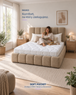 Materac SOFT POCKET na tapicerowanym łóżku w sypialni